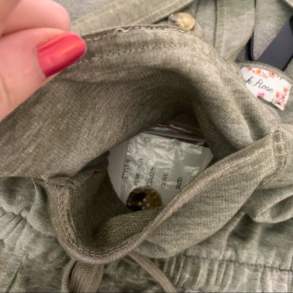 NWT PINK ROSE Olive Green Overall Sleeveless Romper Small - Picture 14 of 14